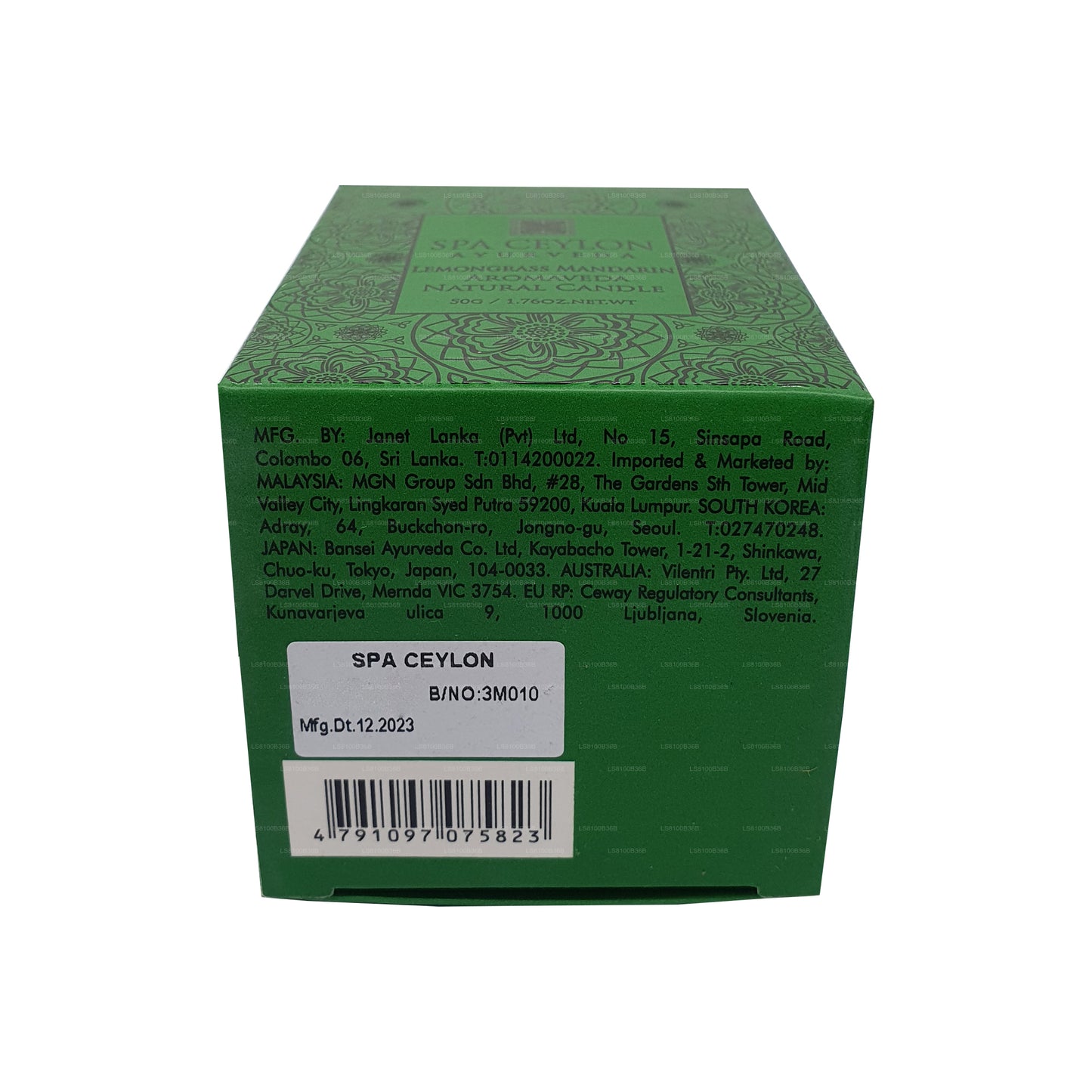 Spa Ceylon  Lemongrass Mandarin - Aromaveda Natural Candle (50g)