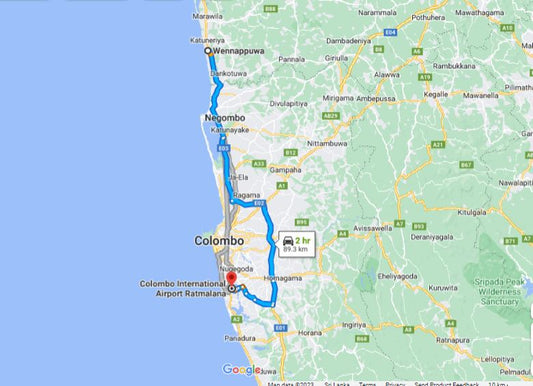 Wennappuwa City to Colombo Airport (CMB)Private Transfer