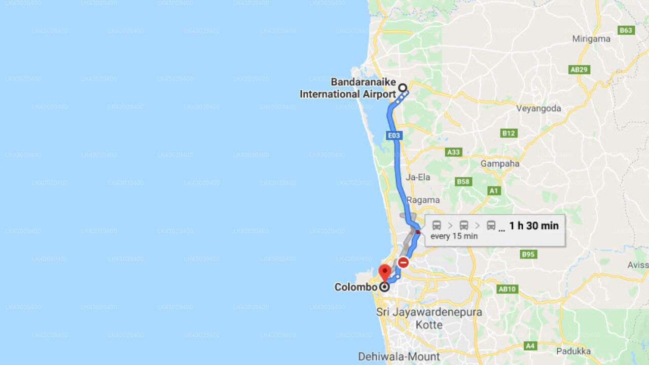 Transfer between Colombo Airport (CMB) and Hilton Colombo Residence, Colombo