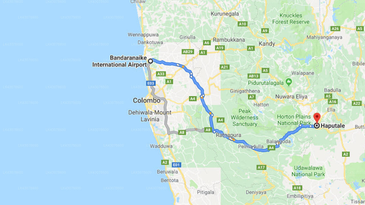 Transfer between Colombo Airport (CMB) and Melheim Resort, Haputale