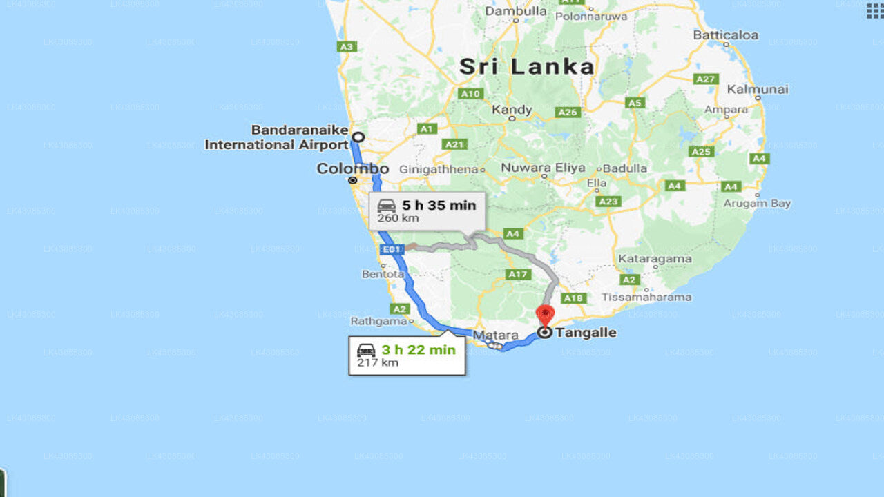 Transfer between Colombo Airport (CMB) and Mangrove Beach Cabanas and Chalets, Tangalle