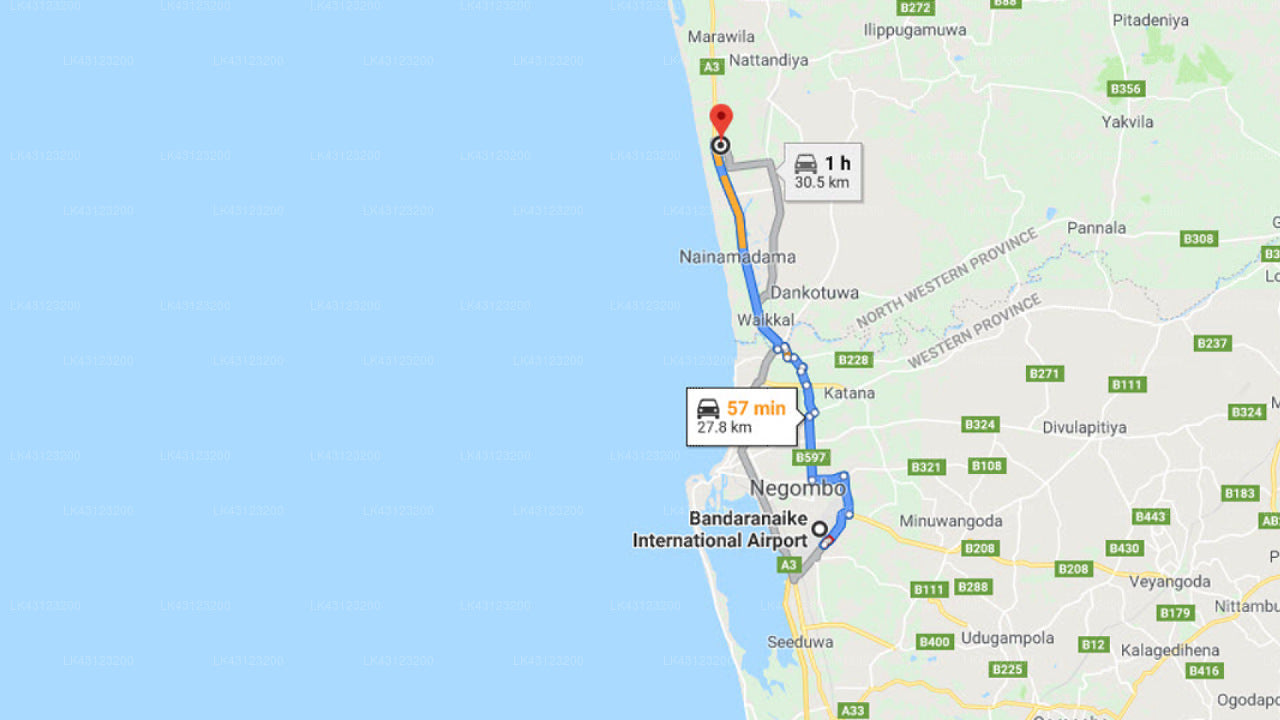 Transfer between Colombo Airport (CMB) and Bridden's Place, Katuneriya