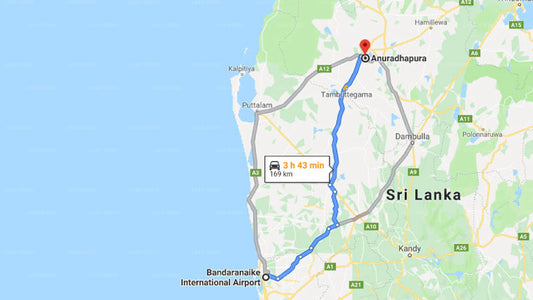 Transfer between Colombo Airport (CMB) and Hotel Alakamanda, Anuradhapura
