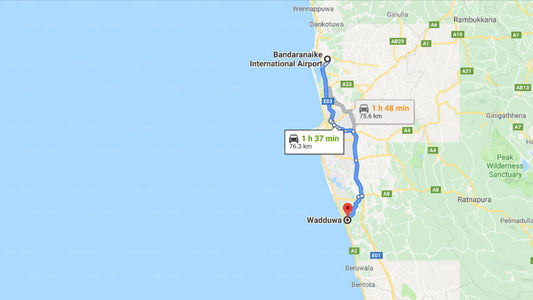 Transfer between Colombo Airport (CMB) and Larns Villa, Wadduwa