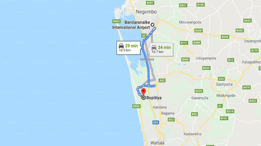 Transfer between Colombo Airport (CMB) and Reefs Edge Resort, Bopitiya