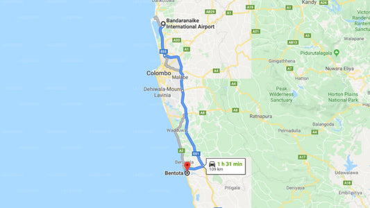 Transfer between Colombo Airport (CMB) and Boutique 87, Bentota